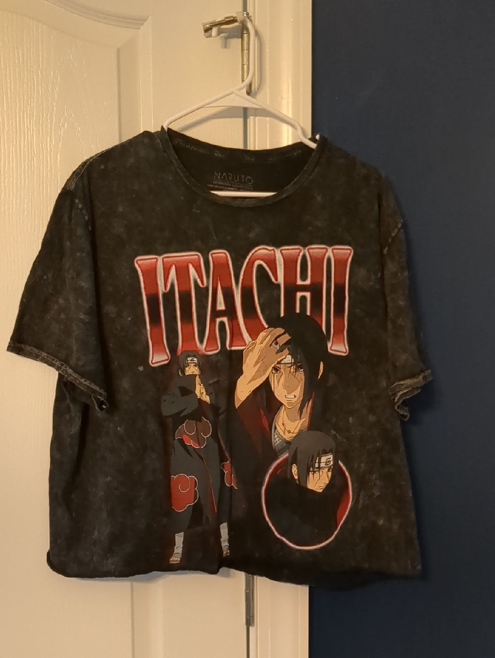 Graphic Anime Short Sleeve Tee - Black Itachi Design